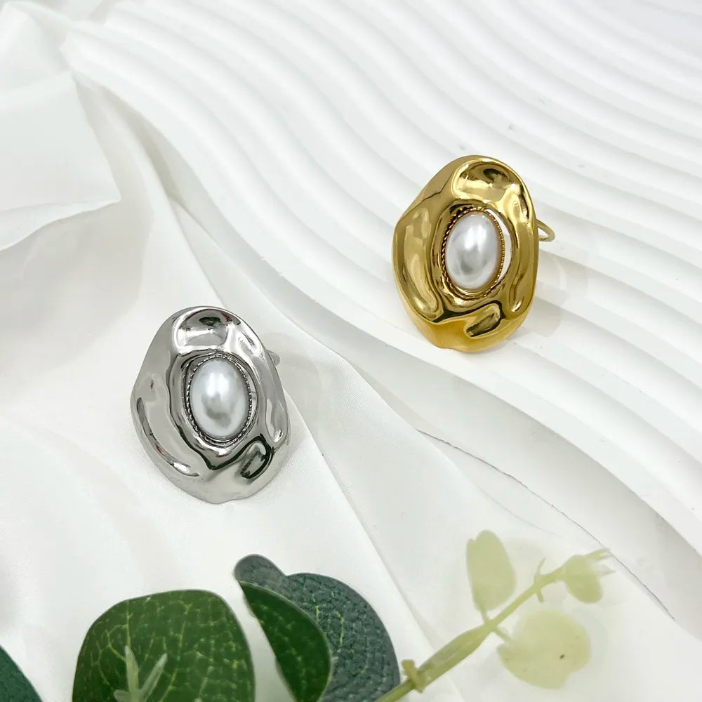 AAR-759-09 Fiore con Perla-Anello Regolabile in Acciaio