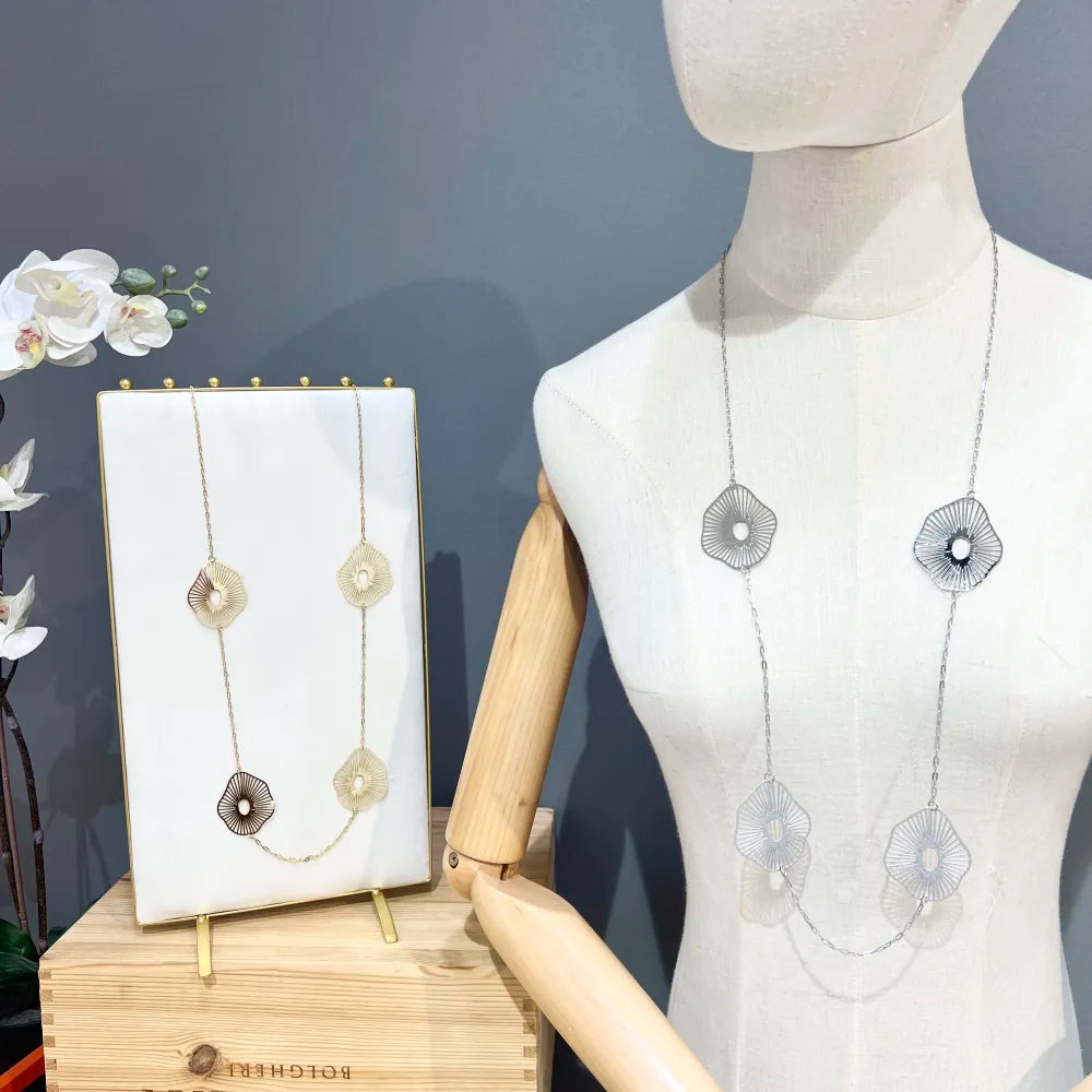 CAL-732-142 Fiore-Collana Lunga in Acciaio