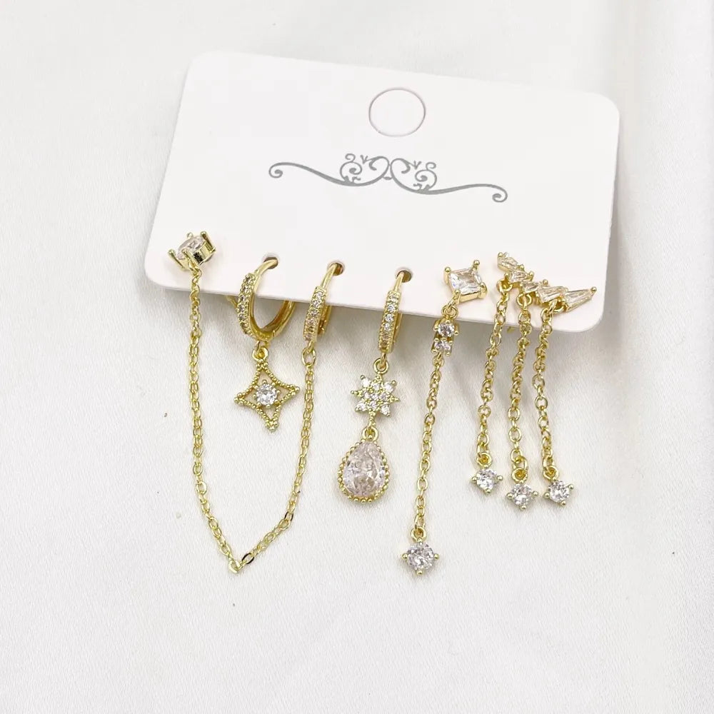 OPM-520-L44 Stella Punto Luce-Set Orecchini 6 Pz con Zirconia