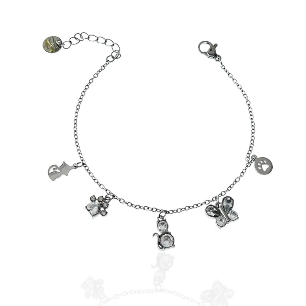 BAC-103-AA2785B Gatto Farfalla -Bracciale in Acciaio con Chiusura