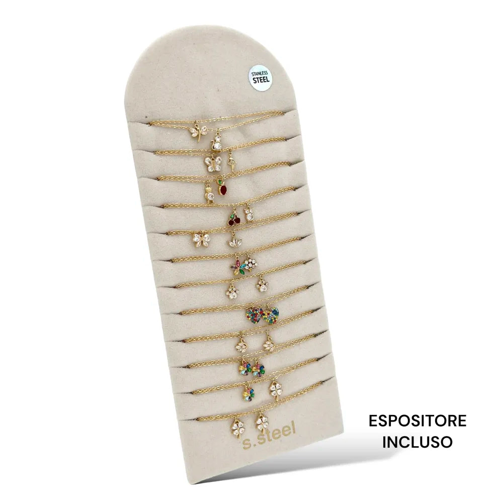 CPA-103-AA2878-2897N Soggetti Mix con Zirconia-24pz Collane Corte in Acciaio