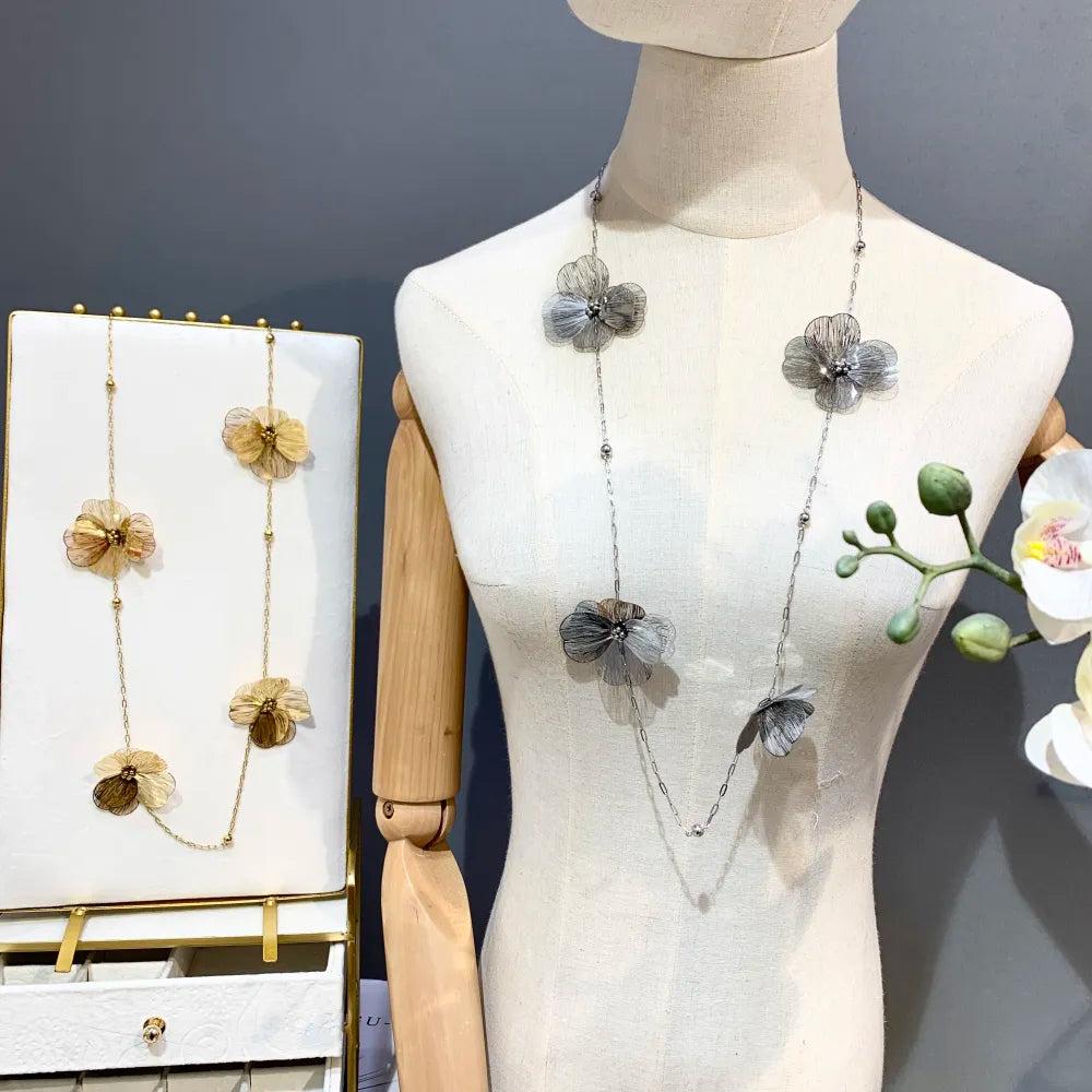 CAL-732-195 Fiore-Collana Lunga in Acciaio