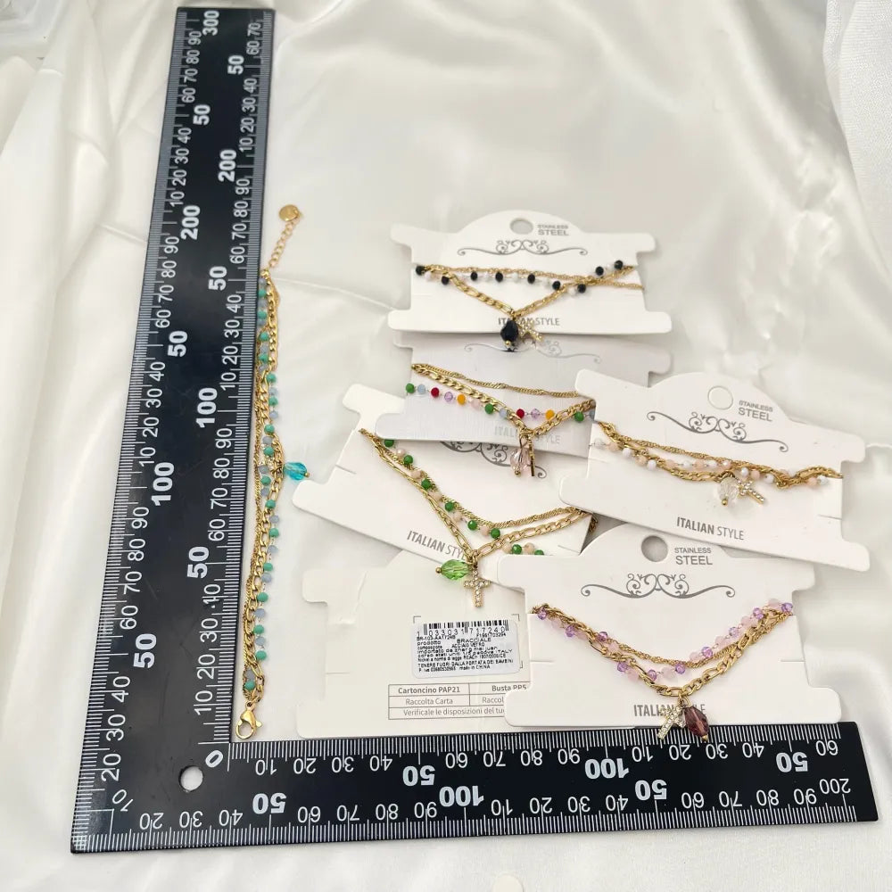 BAC-103-AA1724B Multifili con Croce -Bracciale in Acciaio con Chiusura
