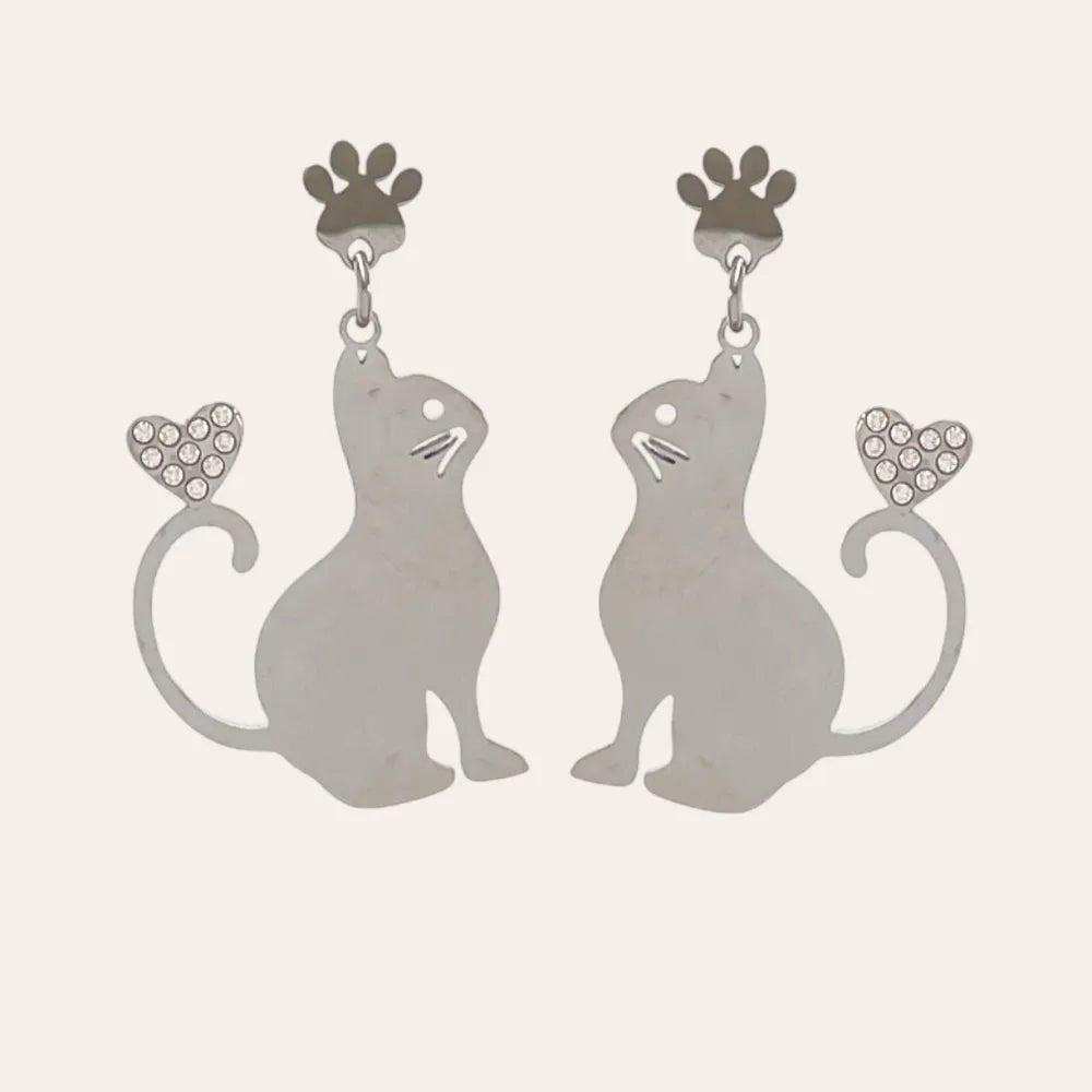 OAP-103-AS4560E Gatto con Cuore -Orecchini in Acciaio