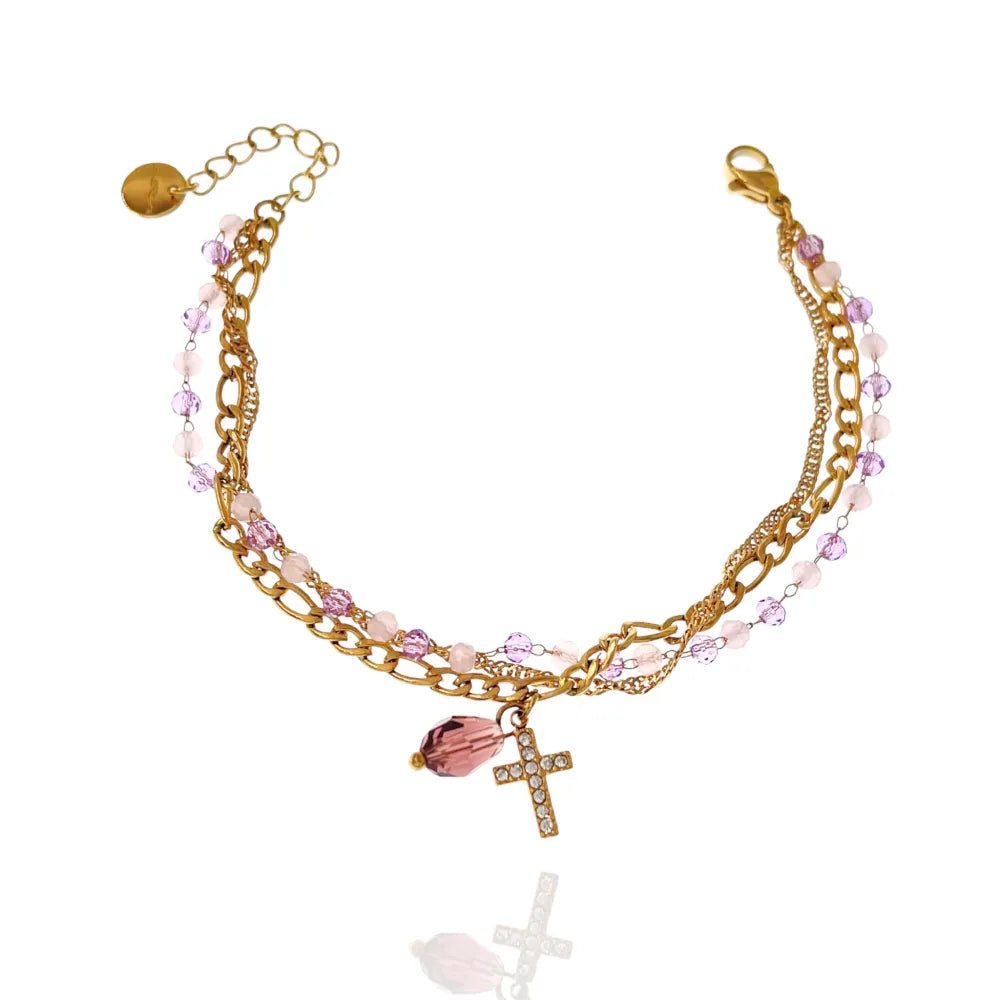 BAC-103-AA1724B Multifili con Croce -Bracciale in Acciaio con Chiusura