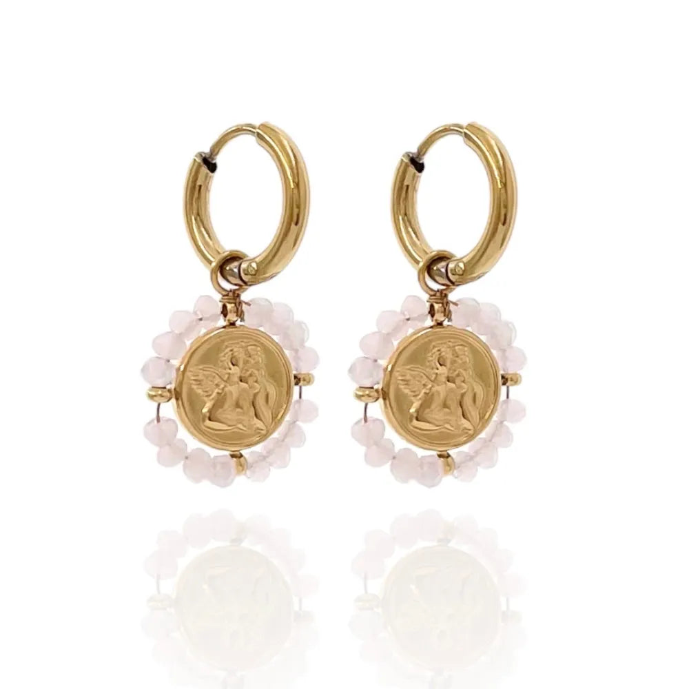 OAP-103-AA2710E Cerchio con Angelo-Orecchini in Acciaio