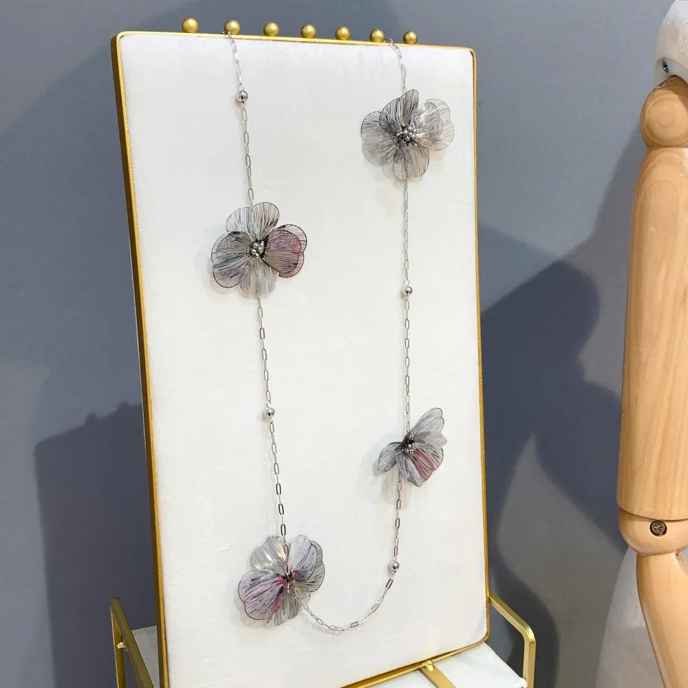 CAL-732-195 Fiore-Collana Lunga in Acciaio