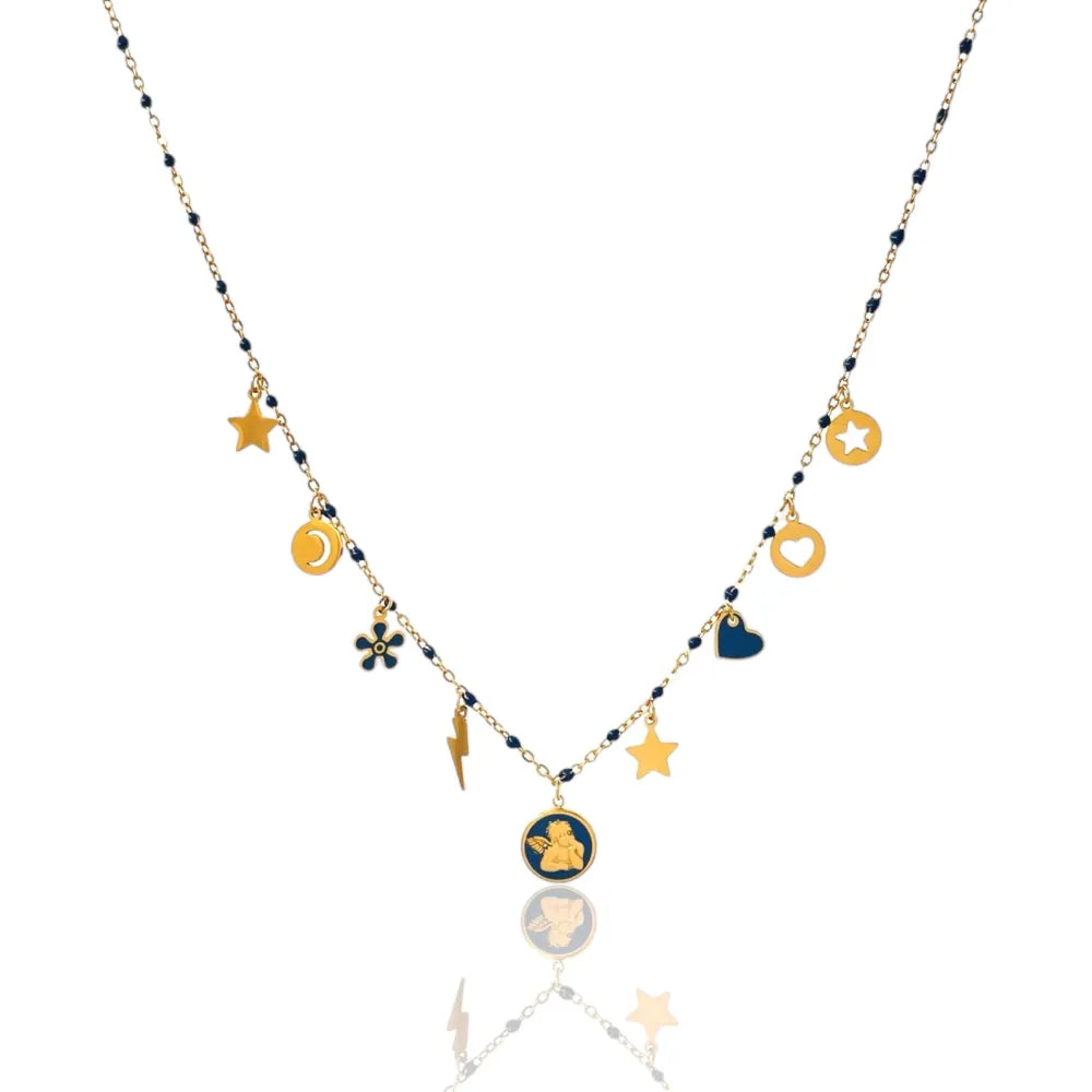 CAC-103-AA3187N Angelo Smaltato con Stella Fulmine-Collana Corta in Acciaio