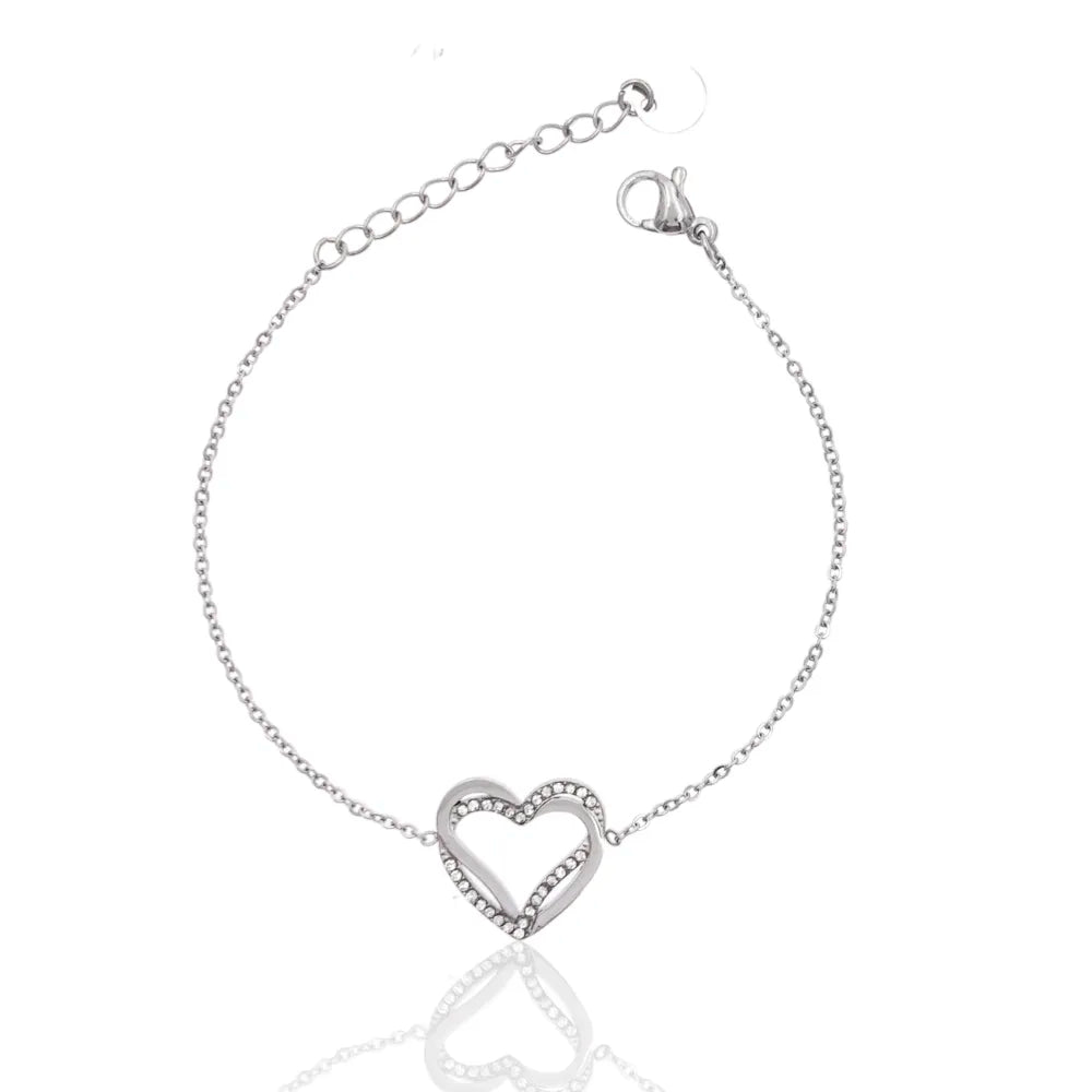 BAC-103-AA4304B Cuore fine con Zirconia-Bracciale in Acciaio con Chiusura
