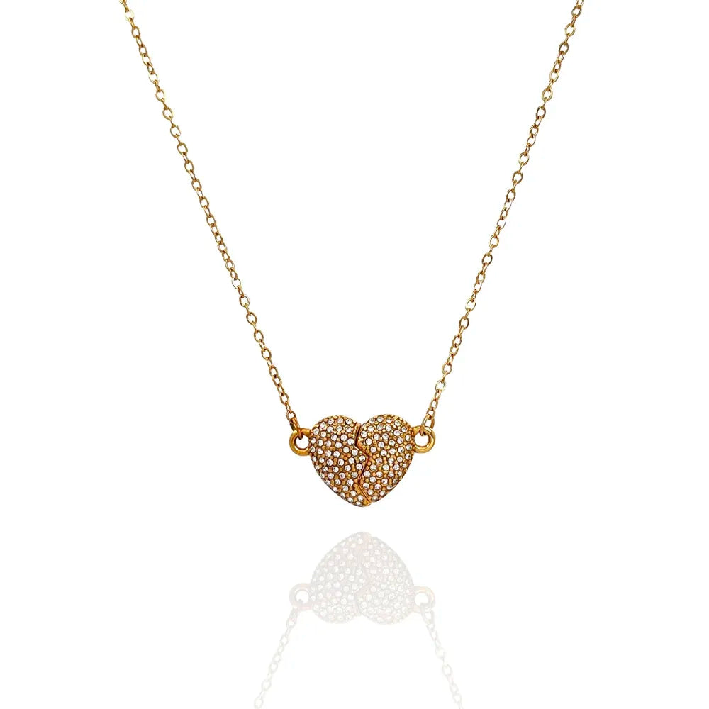 CAC-103-AA3499N Cuore con Strass Spezzabile-Collana Corta in Acciaio