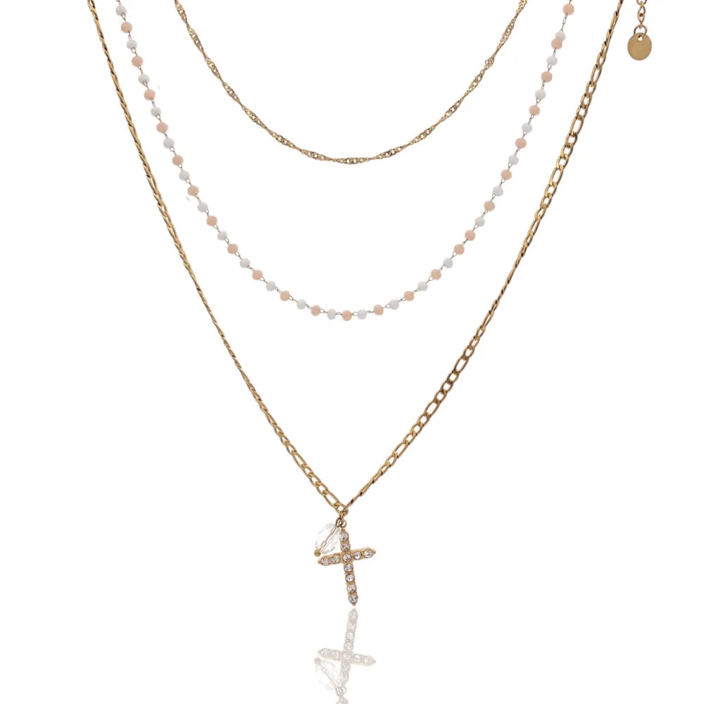 CAC-103-AA1725N Multifilo con Croce-Collana Corta in Acciaio