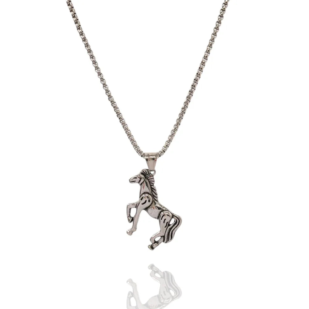 CAU-717-02 Cavallo-Collana Lunga in Acciaio da Uomo