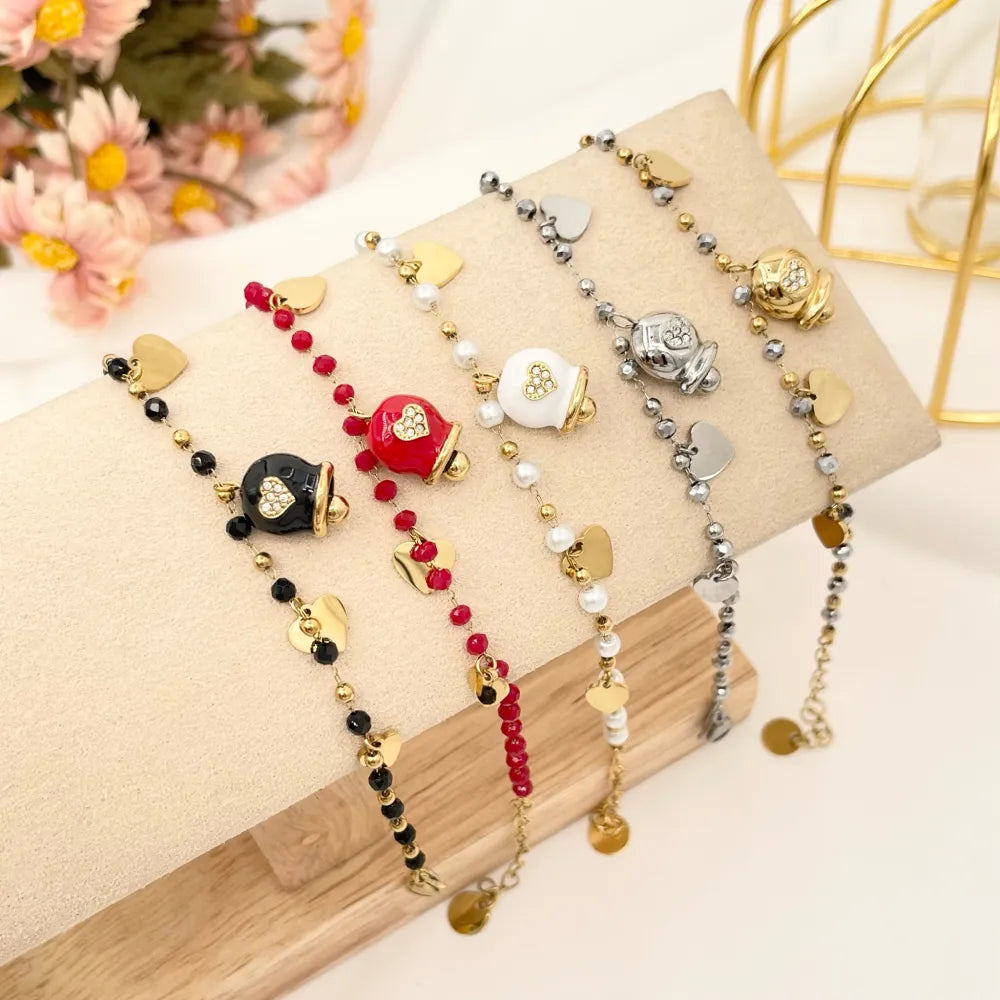 BAC-103-AA2701B Campanello con Cuore-Bracciale in Acciaio con Chiusura