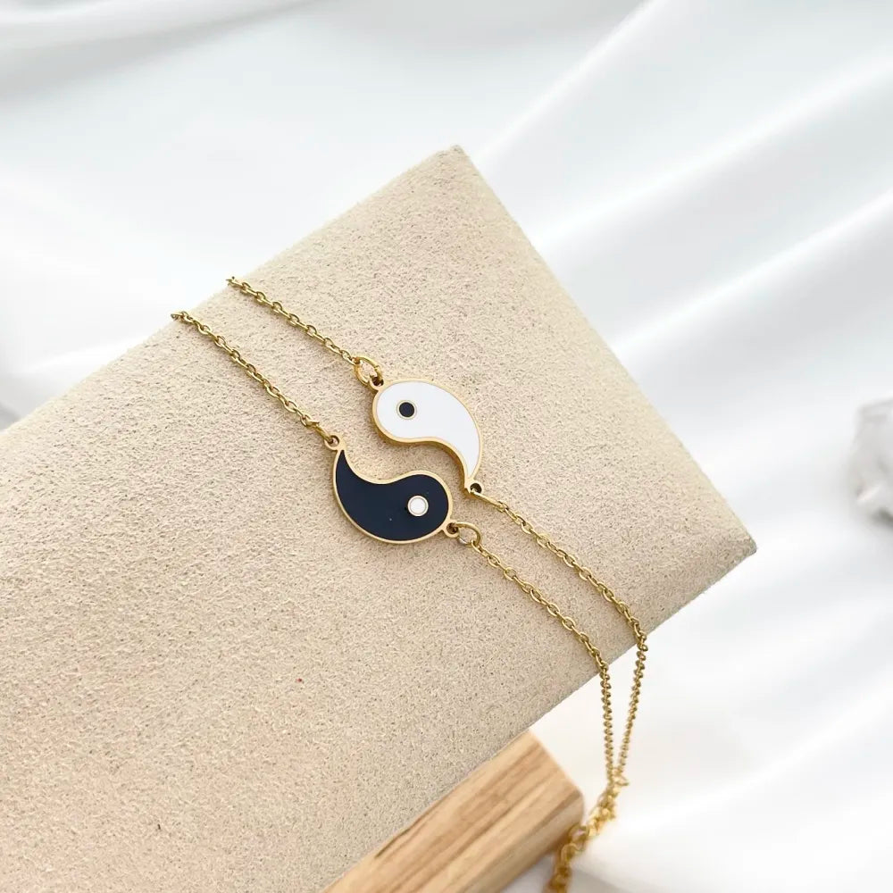BAC-413-2042 Ying Yang per Coppia-Due Bracciali in Acciaio