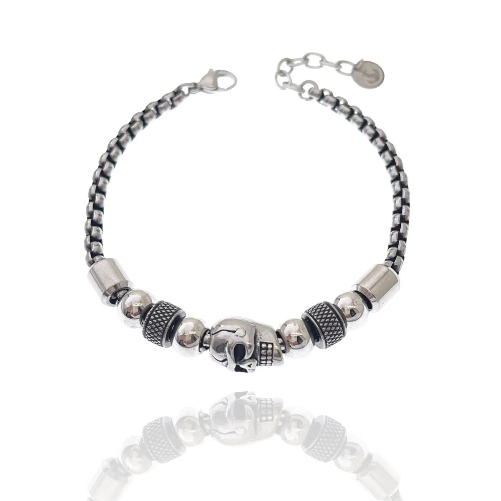 BAU-500-BMS30167 Teschio-Bracciale in Acciaio da Uomo