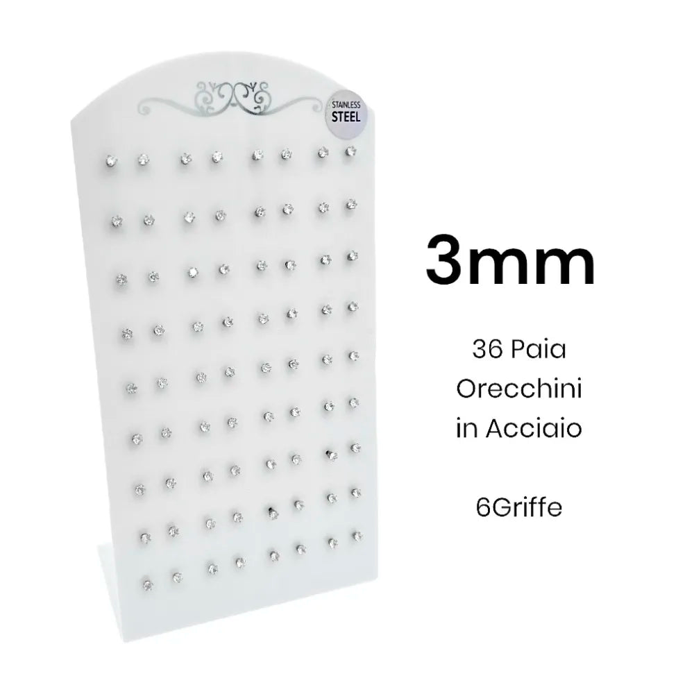 OPA-107-87 3mm Punto Luce 3mm 6Griffe-36Paia Orecchini in Acciaio