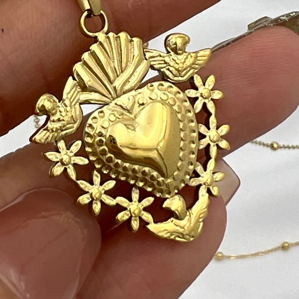 CAL-103-AA4291N Sacro Cuore-Collana Lunga in Acciaio
