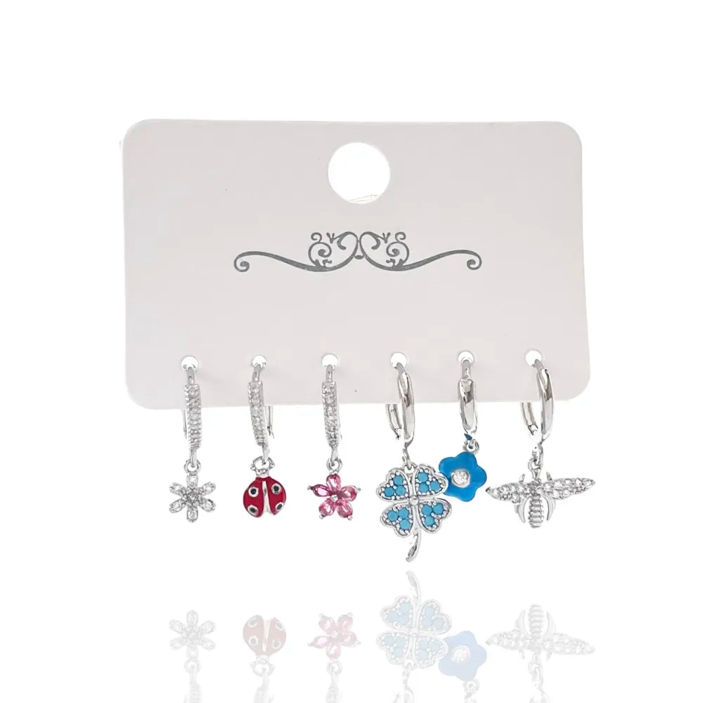 OPM-520-L46 Quadrifolio Coccinella-Set 6pz Orecchini