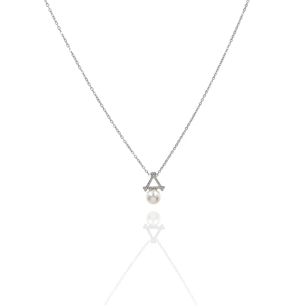 CAC-103-AA4163N Triangolo con Perla-Collana Corta in Acciaio