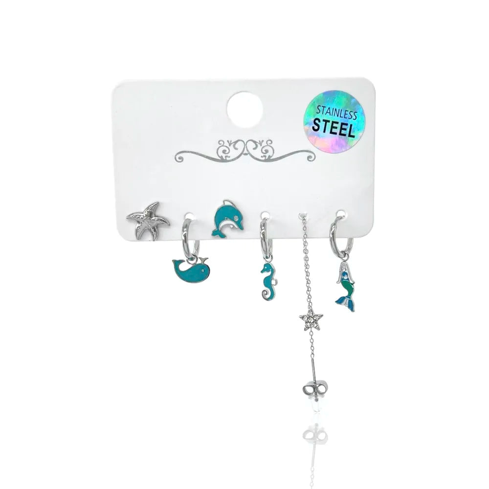 OPA-736-14 Delfino Mare-Set 6pz Orecchini in Acciaio