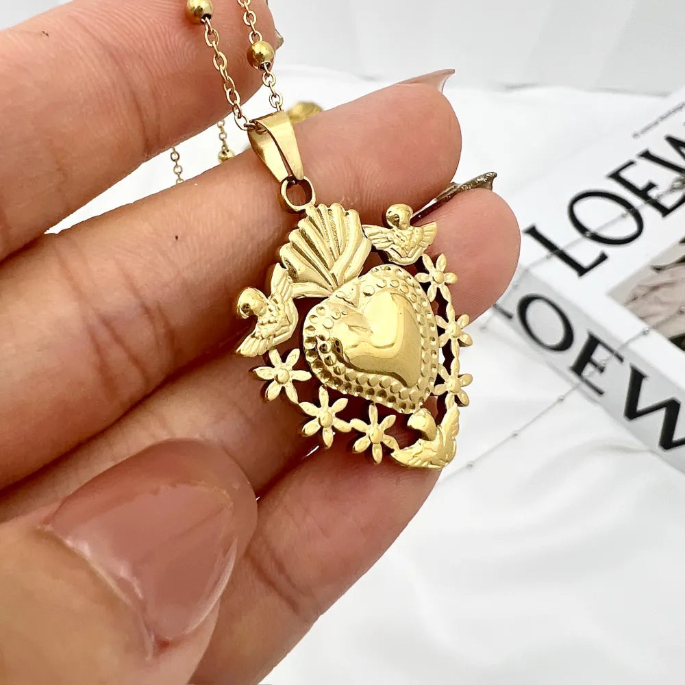 CAL-103-AA4291N Sacro Cuore-Collana Lunga in Acciaio
