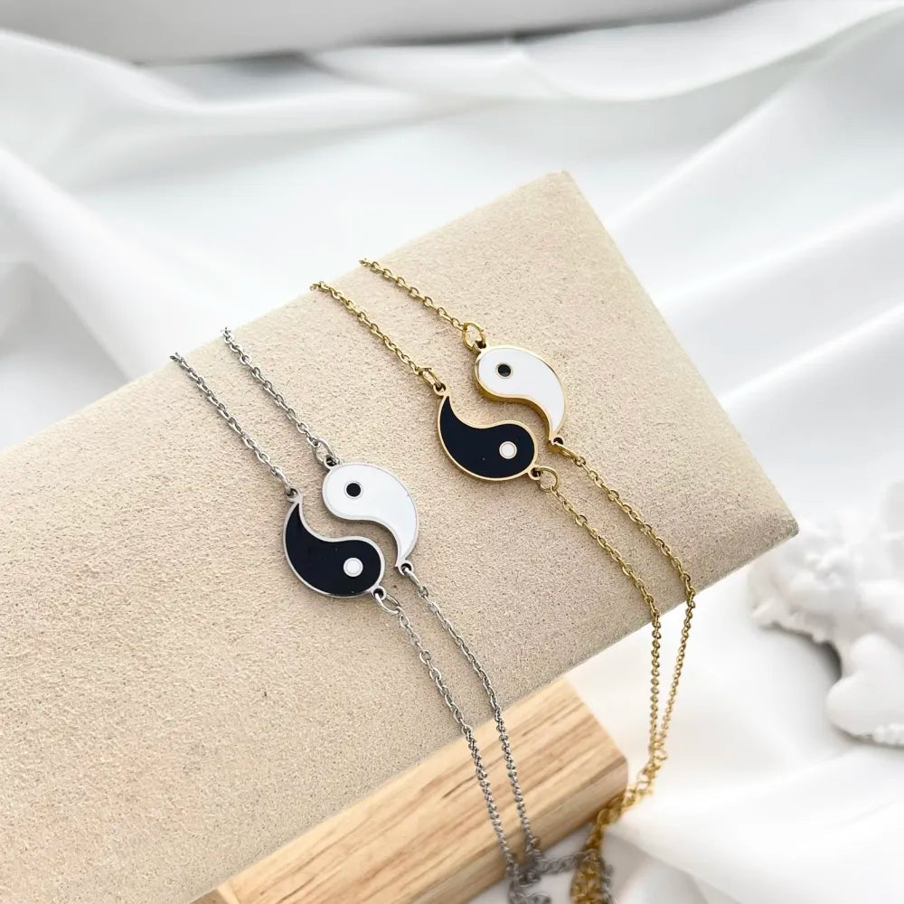 BAC-413-2042 Ying Yang per Coppia-Due Bracciali in Acciaio