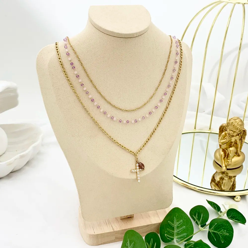 CAC-103-AA1725N Multifilo con Croce-Collana Corta in Acciaio