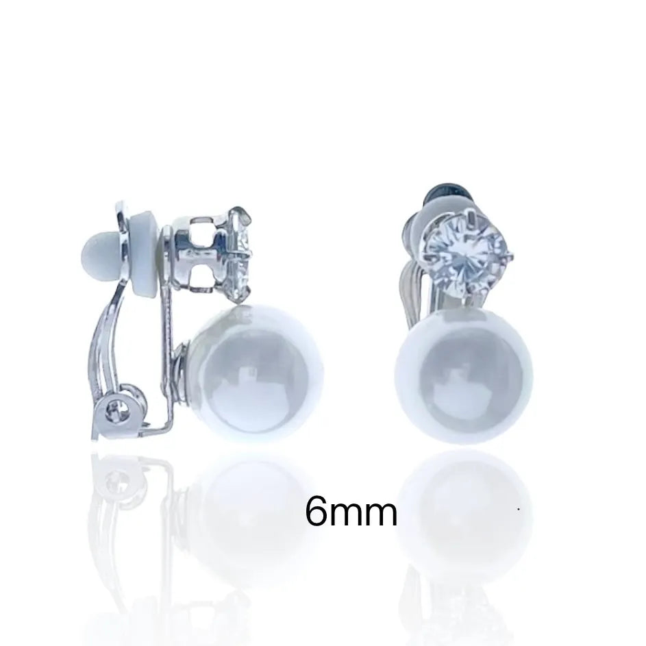 OMK-107-182 6mm Punto Luce con Perla 6mm-Orecchini a Clip in Ottone