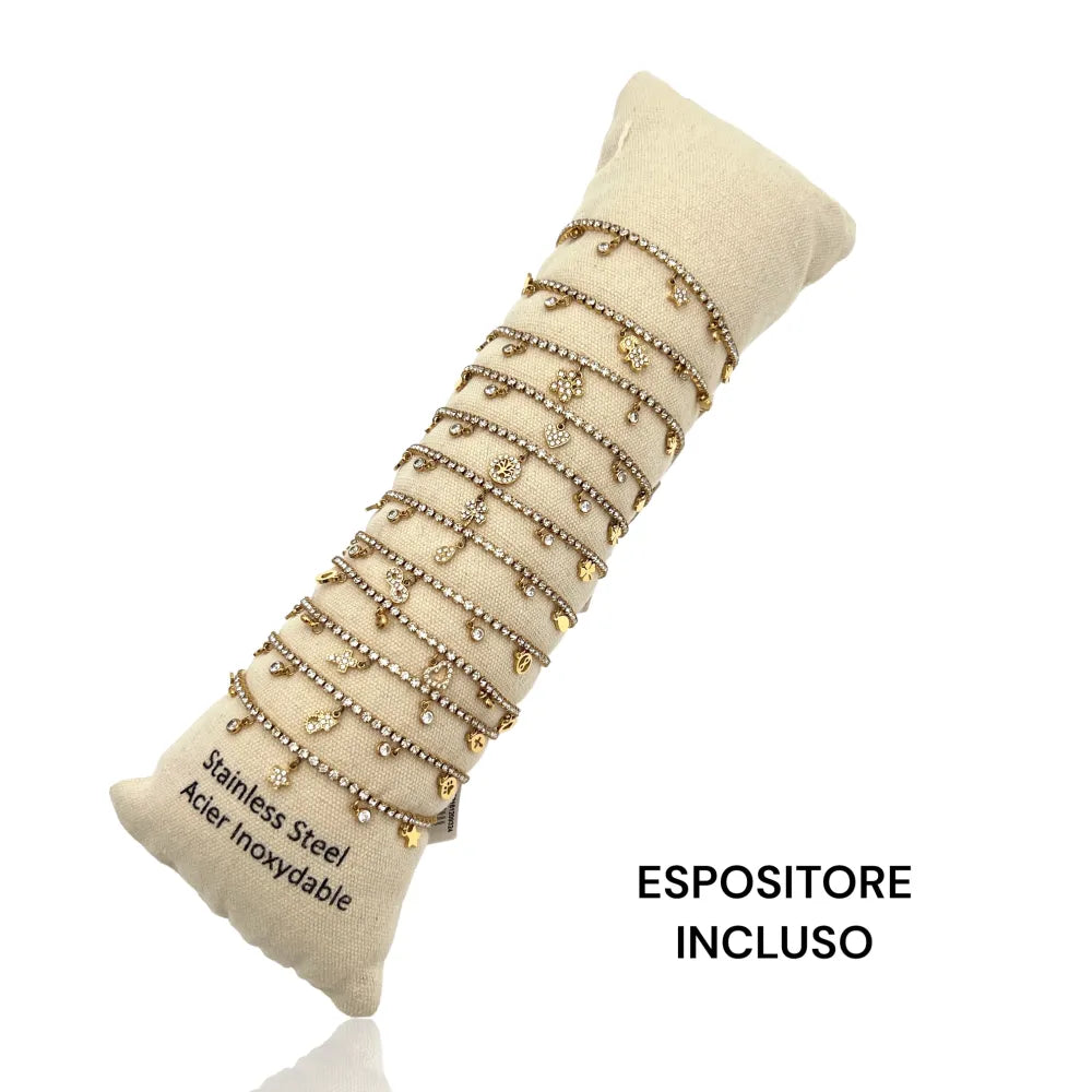 BPA-103-AA4126B Tennis con Mix Soggetti-12pz Bracciali in Acciaio con chiusura