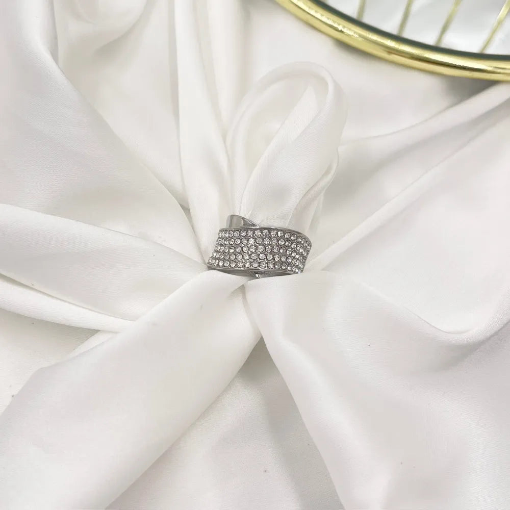 AAM-103-AA2011R Onda con Strass-Anello in Acciaio con Misura