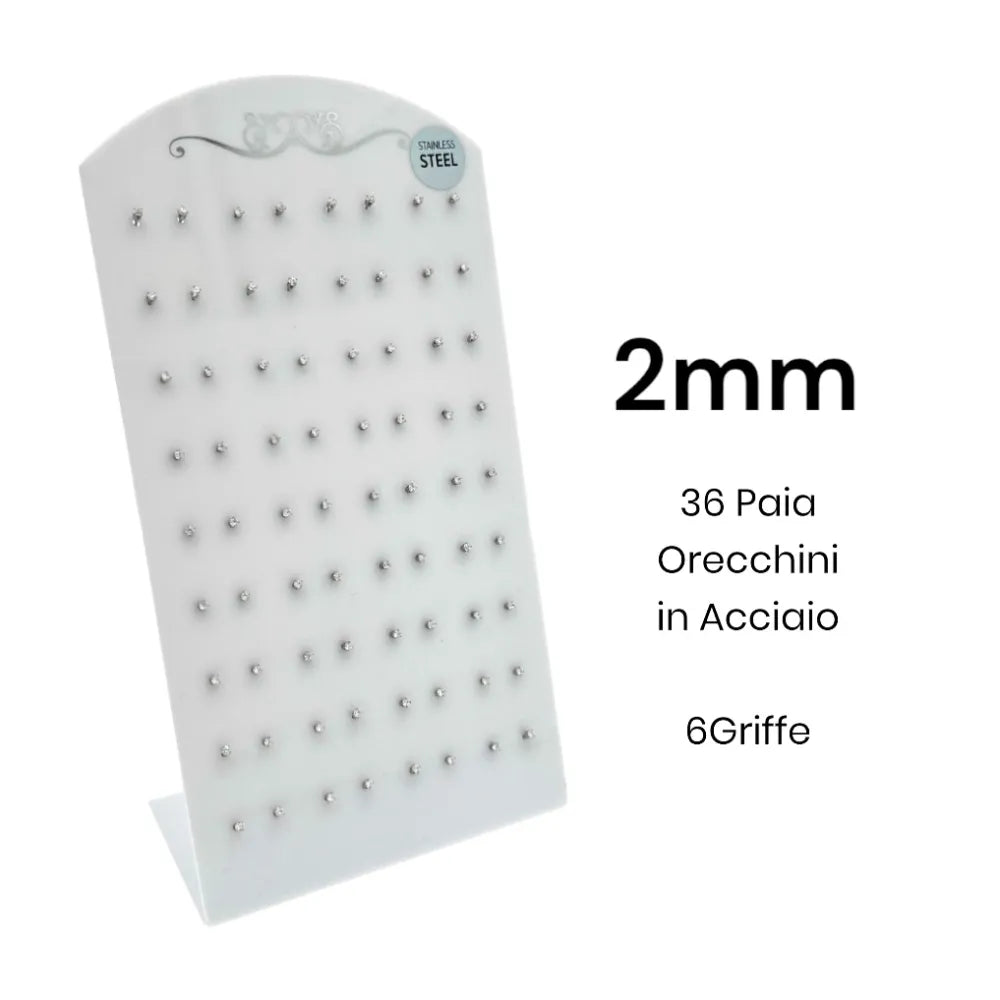 OPA-107-114 2mm Punto Luce 2mm 6Griffe-36Paia Orecchini in Acciaio