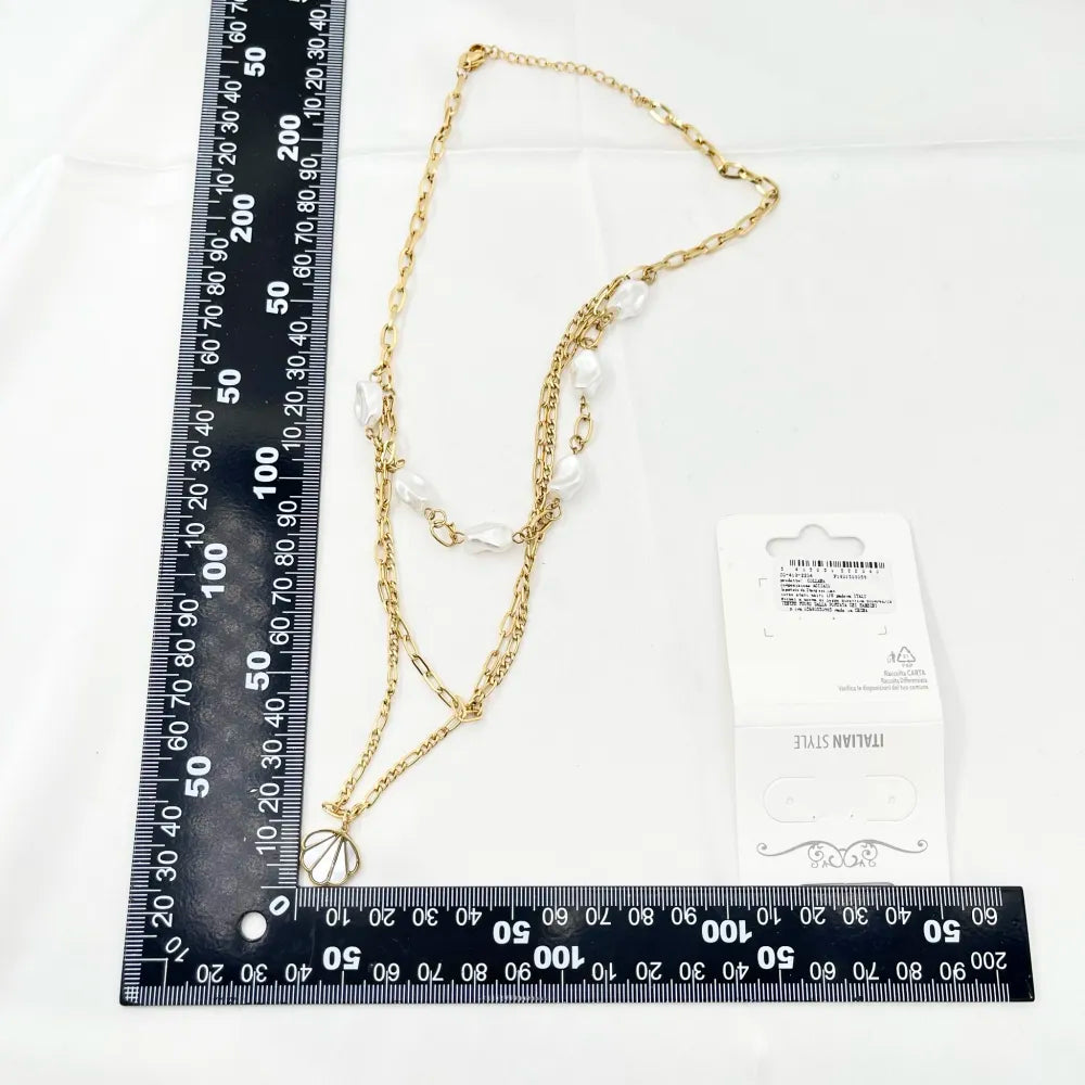 CAC-413-2204 Multifili con Perla e Conchiglia-Collana Corta in Acciaio