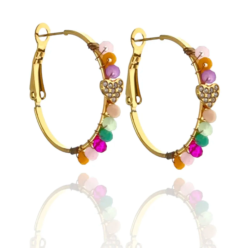 OAP-103-AA1726E Cerchio Colorato con Cuore-Orecchini in Acciaio
