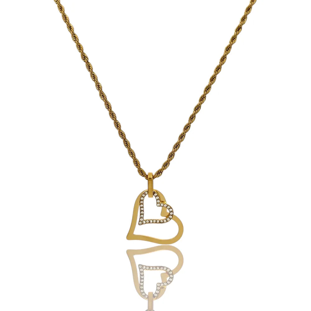 CAC-103-AA4168N Doppio Cuore -Collana Girocollo in Acciaio