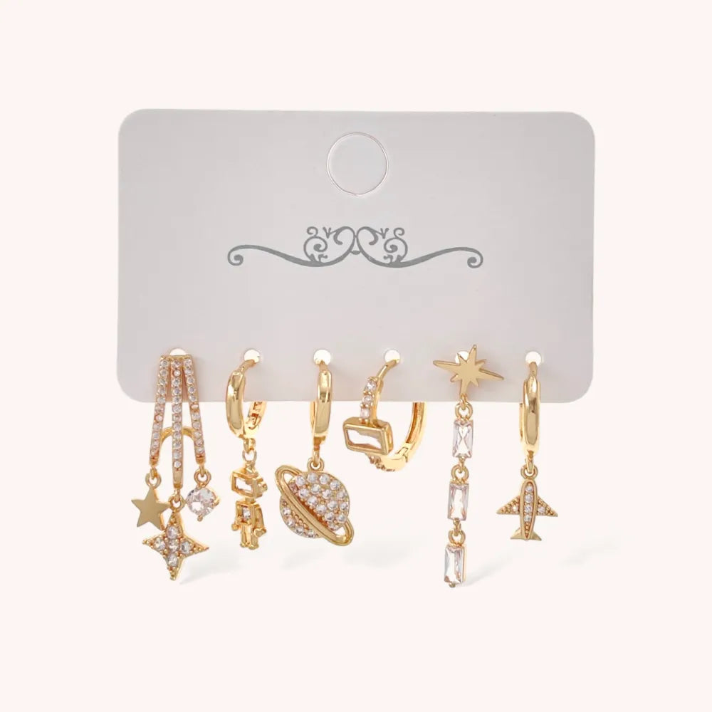 OPM-520-L39 Stella Universo Aereo-Set Orecchini 6 Pz con Zirconia