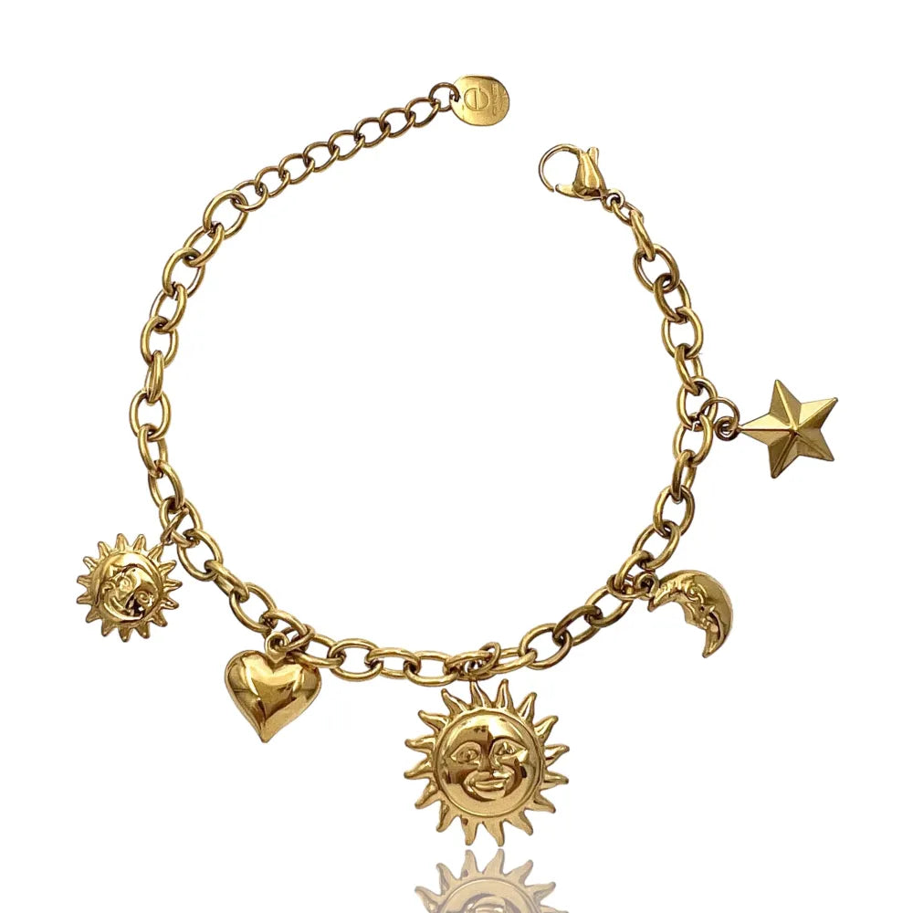 BAC-103-AA4522B Stella Luna Sole Cuore -Bracciale in Acciaio