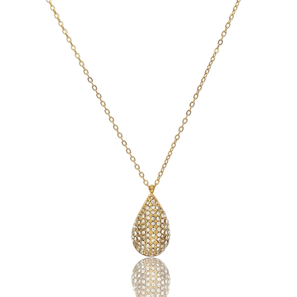 CAC-103-AA4026N Goccia con Strass-Collana Corta in Acciaio