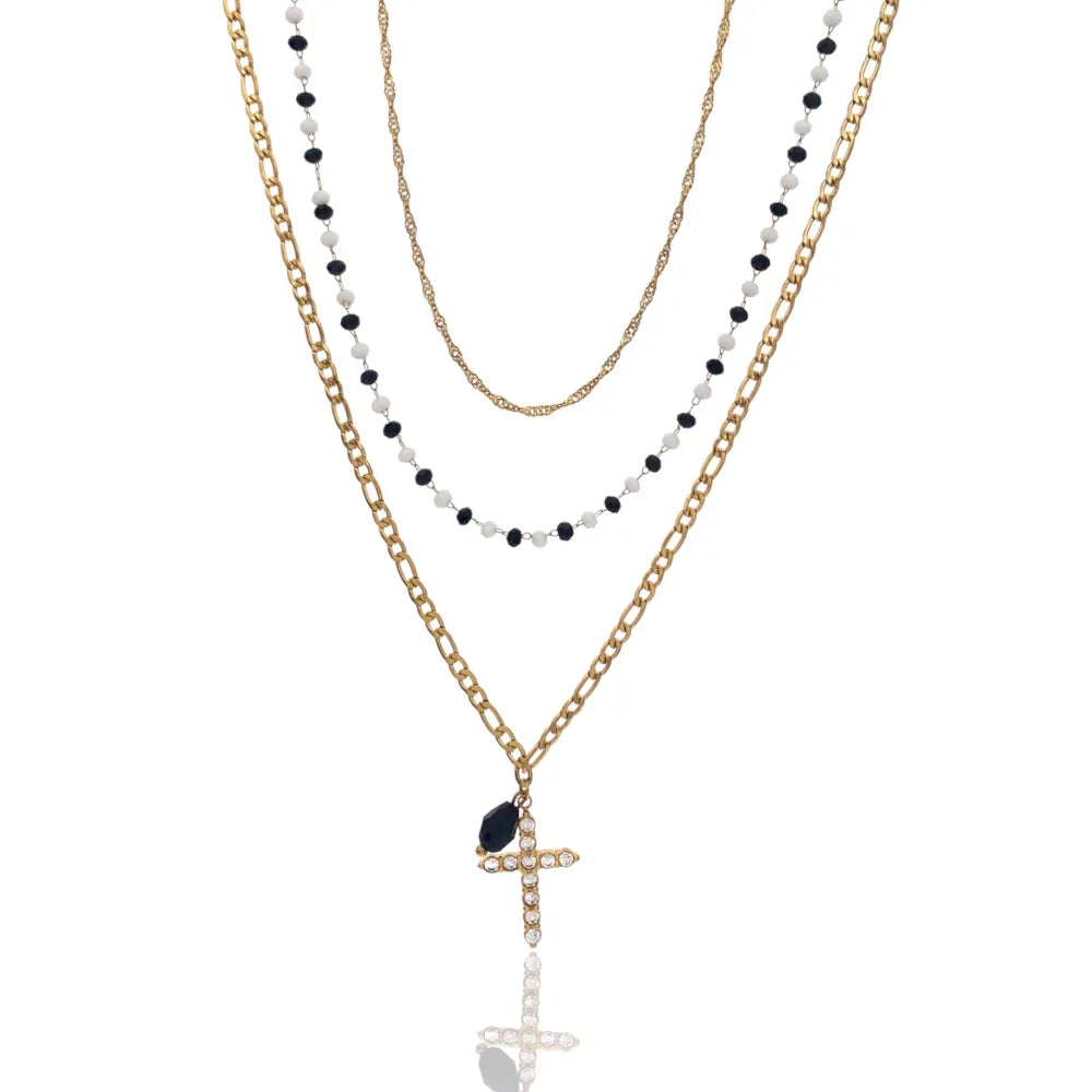 CAC-103-AA1725N Multifilo con Croce-Collana Corta in Acciaio