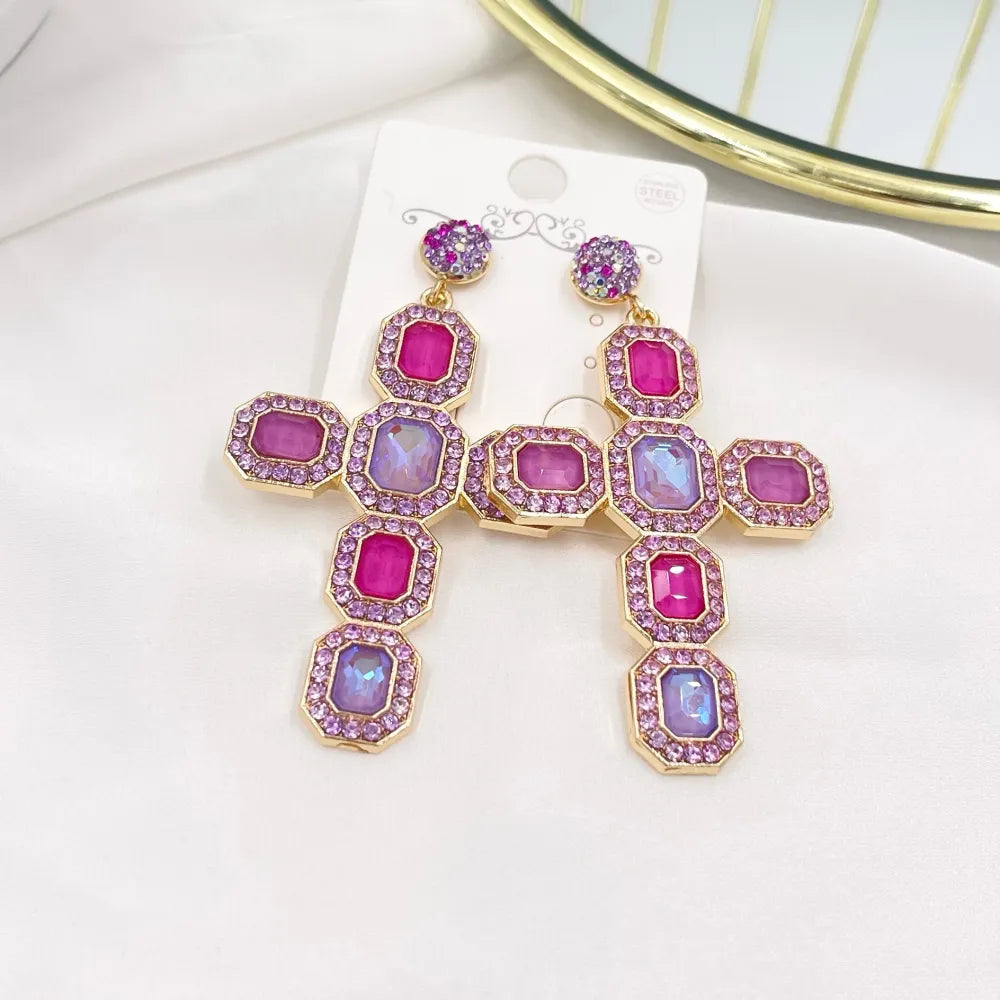 OMM-732-221 Croce Colorato-Orecchini Moda