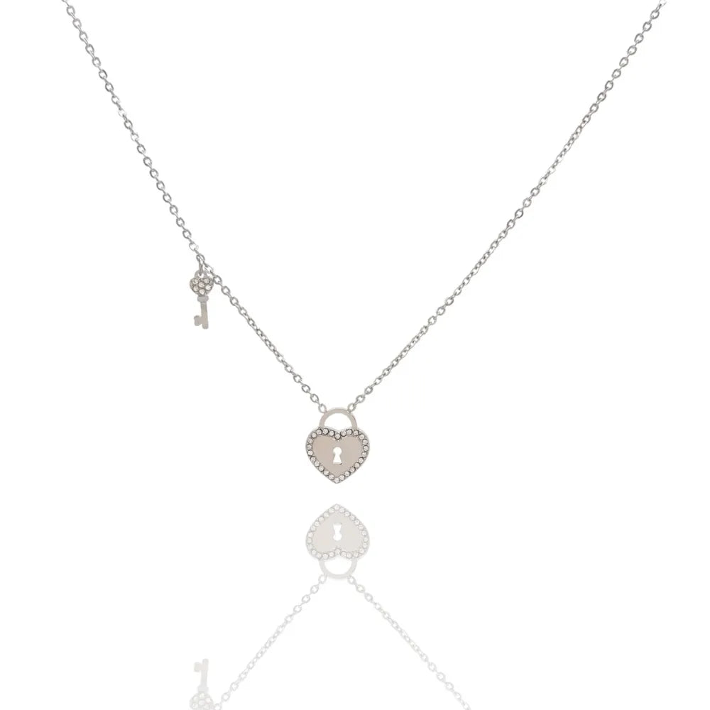CAC-103-AA4162N Cuore Chiave -Collana Corta in Acciaio