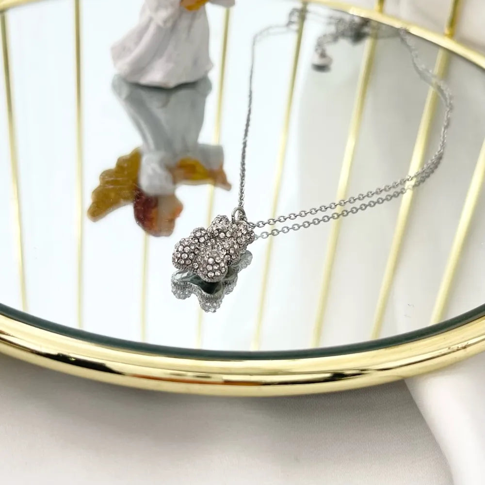 CAC-103-AA3498N Orsetto con Strass-Collana Girocollo in Acciaio