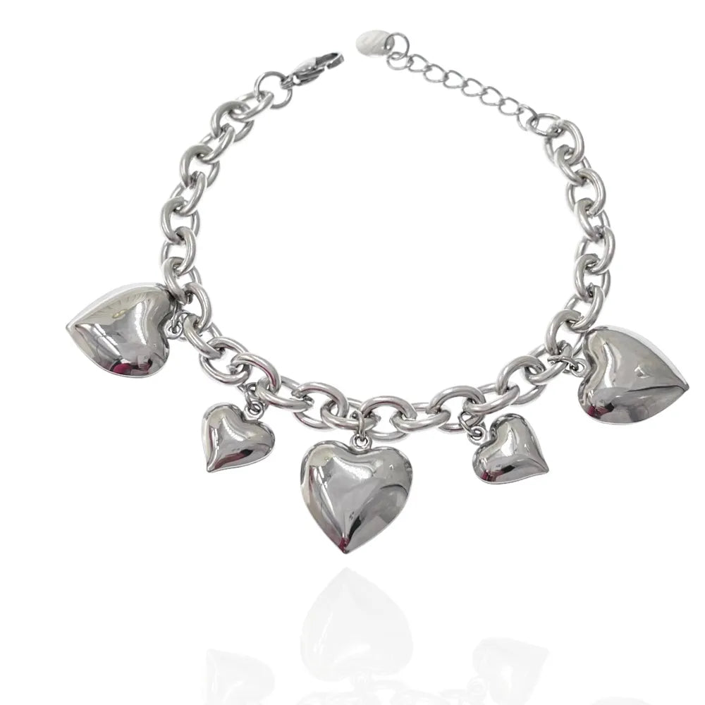 BAC-103-AA3397B Cuore Bombato-Bracciale in Acciaio con Chiusura