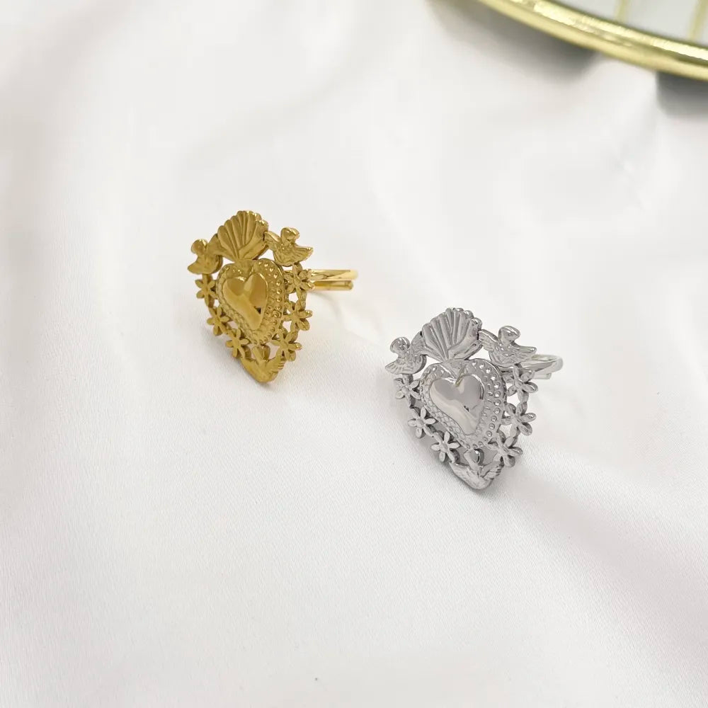 AAR-103-AA2706B Sacro Cuore-Anello Regolabile in Acciaio