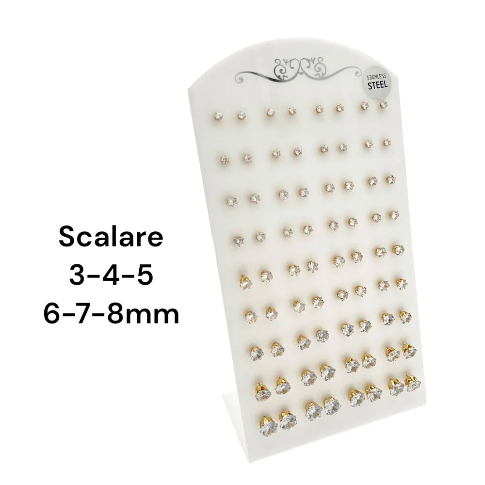 OPA-107-86-131-182 3mm-8mm Punto Luce Tondo Scalare 3mm-8mm 6Griffe-36Paia Orecchini in Acciaio
