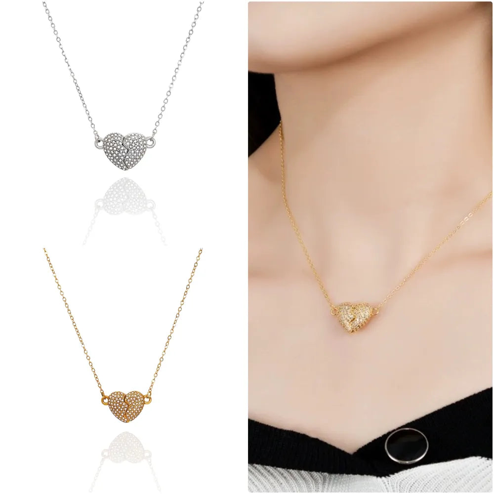 CAC-103-AA3499N Cuore con Strass Spezzabile-Collana Corta in Acciaio