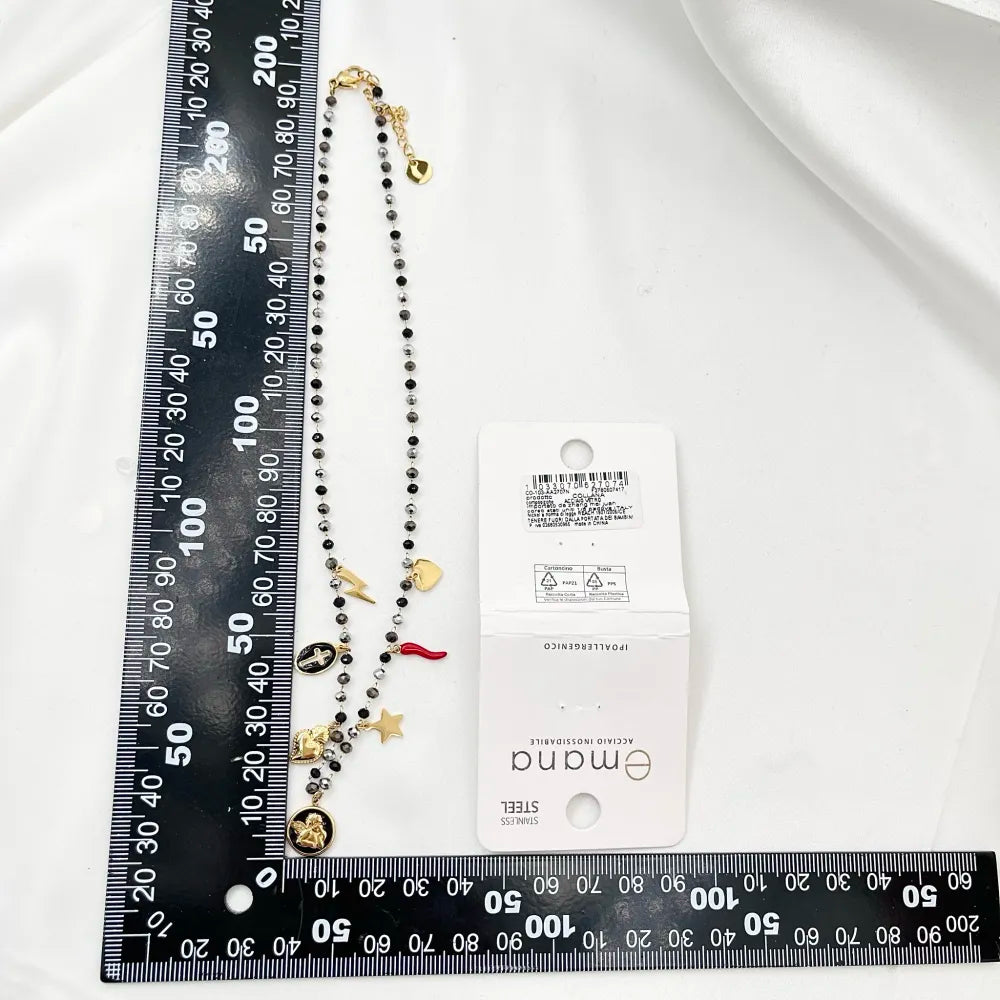 CAC-103-AA2707N Angelo Smaltato con Stella Fulmine-Collana Corta in Acciaio