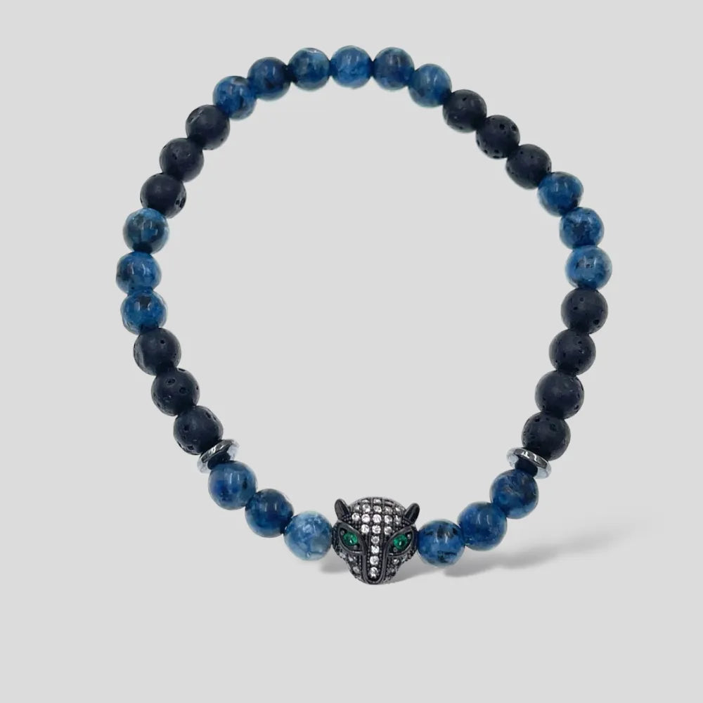 BAU-739-05 6mm Pantera-Bracciale Elastico in Acciaio da Uomo