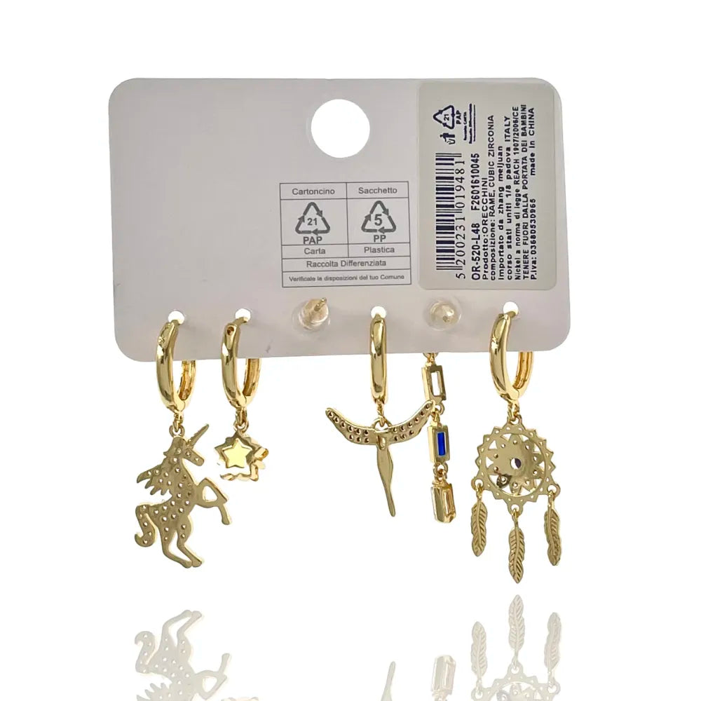 OPM-520-L48 Unicorno Befana-Set 6pz Orecchini