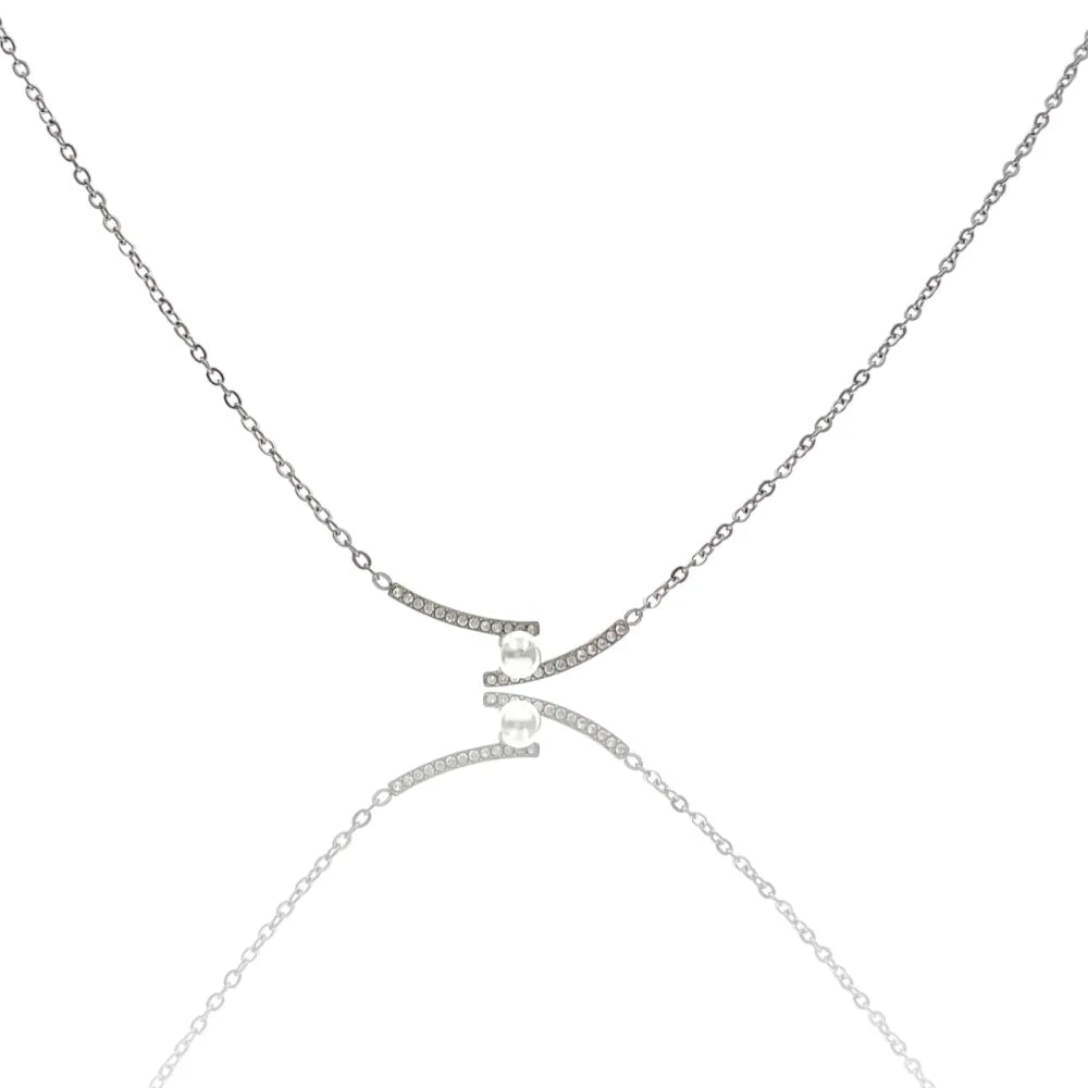CAC-103-AA4165N Onda con Perla -Collana Girocollo in Acciaio