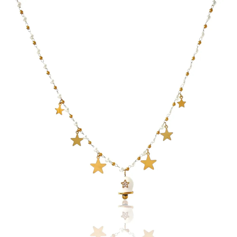 CAC-103-AA2704N Campanello con Stella-Collana Corta in Acciaio